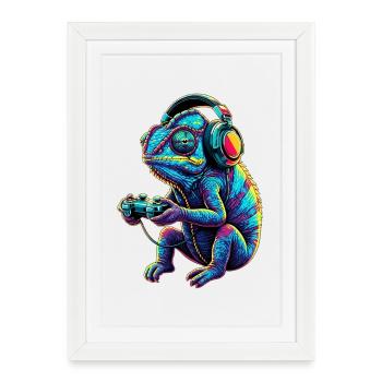 Chameleon Gaming Animal Video Games Funny - Framed poster (27 × 37 cm) - white - Front