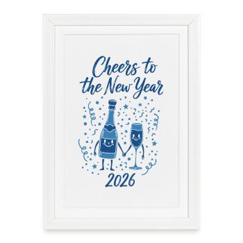 Santé à la célébration du Nouvel An 2026 - Affiche encadrée (27 × 37 cm) - blanc - Devant