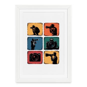 Motif photographe photo rétro - Affiche encadrée (27 × 37 cm) - blanc - Devant