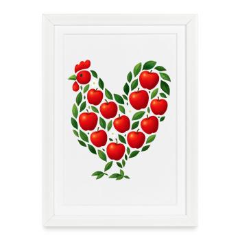 Poulets pommes - Affiche encadrée (27 × 37 cm) - blanc - Devant