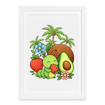 Papillon chenille - Affiche encadrée (27 × 37 cm) - blanc - Devant