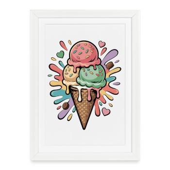 Bunte Eiscreme Explosion - Gerahmtes Poster (27 × 37 cm) - Weiß - Vorne