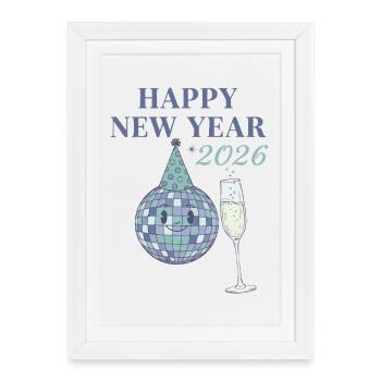 Bonne année 2026 Célébration de la Boule Disco - Affiche encadrée (27 × 37 cm) - blanc - Devant