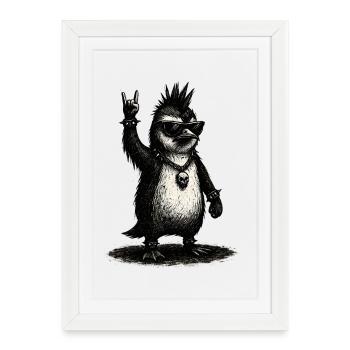 Pingouin punk rock avec des lunettes de soleil - Affiche encadrée (27 × 37 cm) - blanc - Devant
