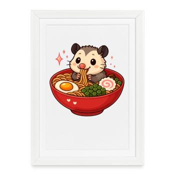 Opossum aux nouilles, ramen kawaii opossum - Affiche encadrée (27 × 37 cm) - blanc - Devant