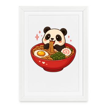 Panda aux nouilles, ramen, kawaii panda - Affiche encadrée (27 × 37 cm) - blanc - Devant