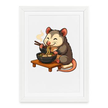 Opossum aux nouilles, ramen kawaii opossum - Affiche encadrée (27 × 37 cm) - blanc - Devant