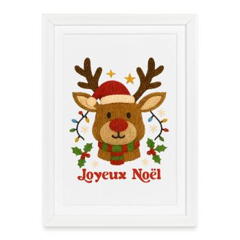 Renne Effet Tricoté Joyeux Noël - Affiche encadrée (27 × 37 cm) - blanc - Devant