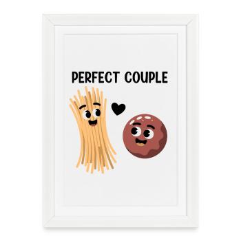 Illustration joyeuse d’amis spaghettis et boulettes de viande - Affiche encadrée (27 × 37 cm) - blanc - Devant