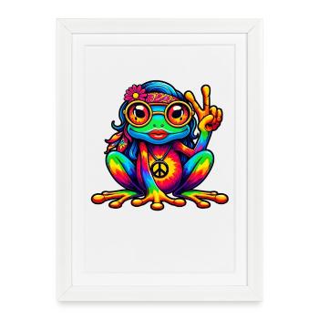 Hippie Frog Festa des années 70 des années 1970 - Affiche encadrée (27 × 37 cm) - blanc - Devant