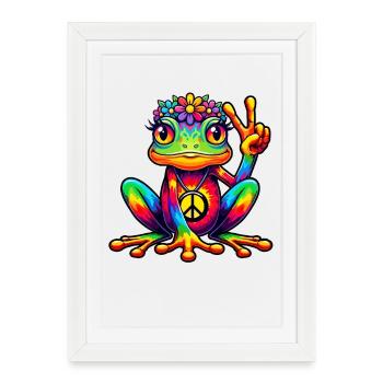 Hippie Frog Festa des années 70 des années 1970 - Affiche encadrée (27 × 37 cm) - blanc - Devant