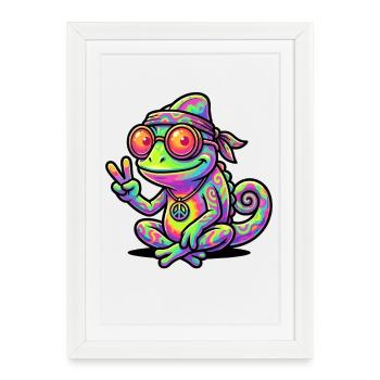 Hippie Chameleon Party des années 70 des années 1970 - Affiche encadrée (27 × 37 cm) - blanc - Devant