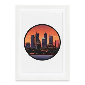 Skyline d’ambiance du soir d’Istanbul - Affiche encadrée (27 × 37 cm) - blanc - Devant
