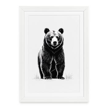 Black and White Bear Illustration - Framed poster (27 × 37 cm) - white - Front