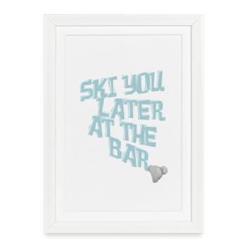 Skier plus tard au bar après ski - Affiche encadrée (27 × 37 cm) - blanc - Devant