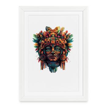 Aztec Mask with Feathers - Framed poster (27 × 37 cm) - white - Front