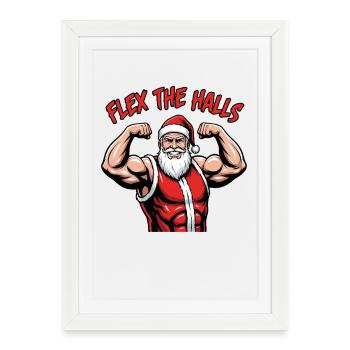 Flex The Halls Santa Gym Christmas Funny Workout - Framed poster (27 × 37 cm) - white - Front
