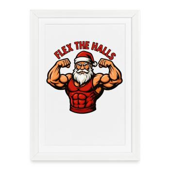 Flex The Halls Santa Gym Christmas Funny Workout - Framed poster (27 × 37 cm) - white - Front