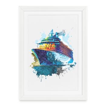 Navire en aquarelle colorée - Affiche encadrée (27 × 37 cm) - blanc - Devant