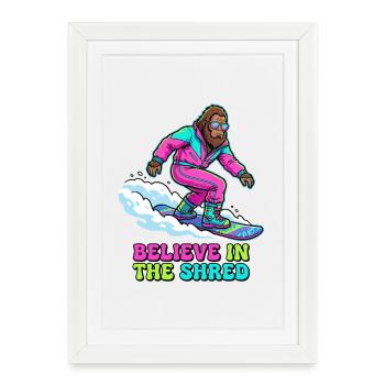 Croyez en la déchiquetage ! Bigfoot Snowboarder - Affiche encadrée (27 × 37 cm) - blanc - Devant