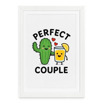 Perfect Couple Cactus and Lemon Drink Illustration - Framed poster (27 × 37 cm) - white - Front