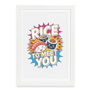 Sushi Rice To Meet You Sushi Roll Cuisine japonaise - Affiche encadrée (27 × 37 cm) - blanc - Devant