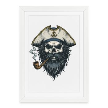 Captain Skull Sailor Nautical Sea Lake Boat - Framed poster (27 × 37 cm) - white - Front