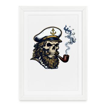 Captain Skull Sailor Nautical Sea Lake Boat - Framed poster (27 × 37 cm) - white - Front