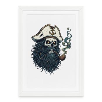 Captain Skull Sailor Nautical Sea Lake Boat - Framed poster (27 × 37 cm) - white - Front