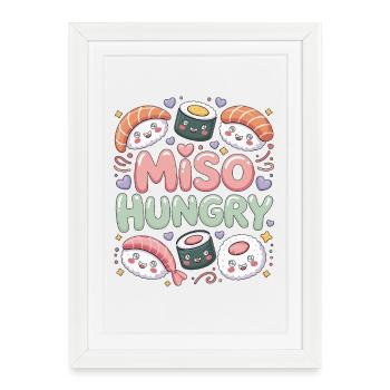 Sushi Miso Affamé Cuisine japonaise Amateur de fruits de mer - Affiche encadrée (27 × 37 cm) - blanc - Devant