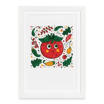 Tomate joyeuse dans la conception de jardin - Affiche encadrée (27 × 37 cm) - blanc - Devant
