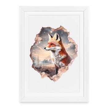 Renard et ciel étoilé - Affiche encadrée (27 × 37 cm) - blanc - Devant