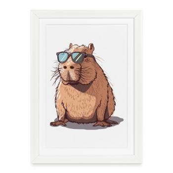 Illustration de capybara cool avec lunettes de soleil - Affiche encadrée (27 × 37 cm) - blanc - Devant