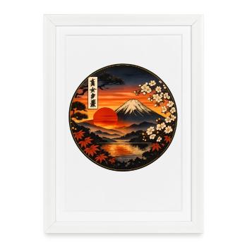 Soirée de Fuji Japon Coucher de soleil au lac 富士 - Affiche encadrée (27 × 37 cm) - blanc - Devant
