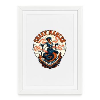 Snake Mancer Cobra Wizard Oriental Art - Framed poster (27 × 37 cm) - white - Front