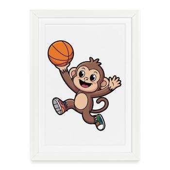 Monkey dunking basketball - Framed poster (27 × 37 cm) - white - Front