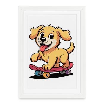 Dessin animé Skateboard Dog - Affiche encadrée (27 × 37 cm) - blanc - Devant