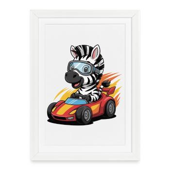 Kart de course Zebra avec lunettes de sécurité - Affiche encadrée (27 × 37 cm) - blanc - Devant