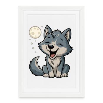 Câlin au Loup au Clair de Lune - Affiche encadrée (27 × 37 cm) - blanc - Devant