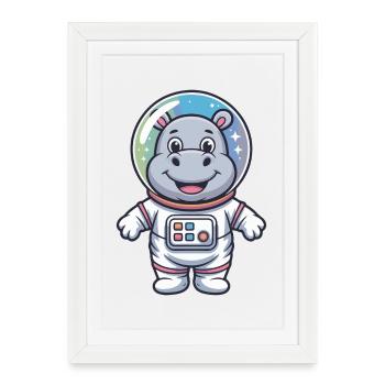 Hippo Astronaut Aventure Spatiale - Affiche encadrée (27 × 37 cm) - blanc - Devant