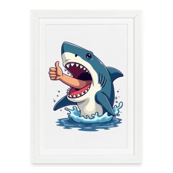 Bonne chance à l’humour de requin - Affiche encadrée (27 × 37 cm) - blanc - Devant