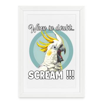 Cadeau créatif pour les amateurs de cacatoès et d’oiseaux - Affiche encadrée (27 × 37 cm) - blanc - Devant
