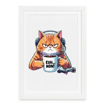 Chat boudeur gamer au café lag gg - Affiche encadrée (27 × 37 cm) - blanc - Devant