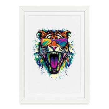 Tigre à dents de sabre Smilodon Grand chat Tigre à dents de sabre - Affiche encadrée (27 × 37 cm) - blanc - Devant