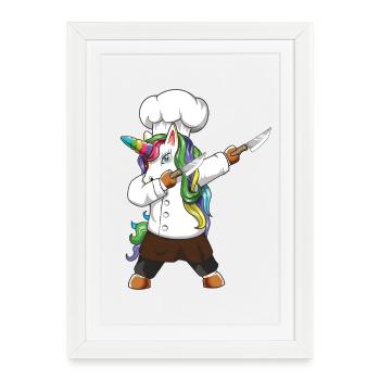 Drôle de cadeau de cuisine licorne cheficorne pour le chef d’appétit - Affiche encadrée (27 × 37 cm) - blanc - Devant