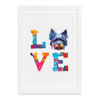 L’art coloré du Yorkshire Terrier Yorkshire Love - Affiche encadrée (27 × 37 cm) - blanc - Devant