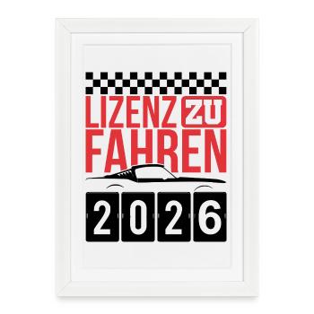Test de conduire 2026 Test de permis de conduire - Affiche encadrée (27 × 37 cm) - blanc - Devant