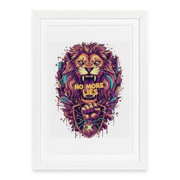 Graffiti de lion avec No More Lies - Affiche encadrée (27 × 37 cm) - blanc - Devant