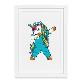 Infirmière Unicorne en Dab - Drôle de soins médicaux - Affiche encadrée (27 × 37 cm) - blanc - Devant