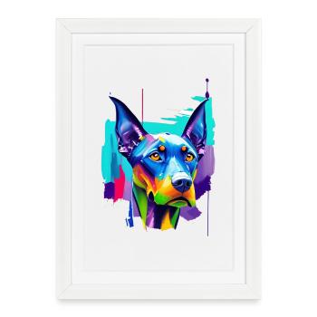Colorful Doberman Pinscher Pop Art Portrait - Framed poster (27 × 37 cm) - white - Front